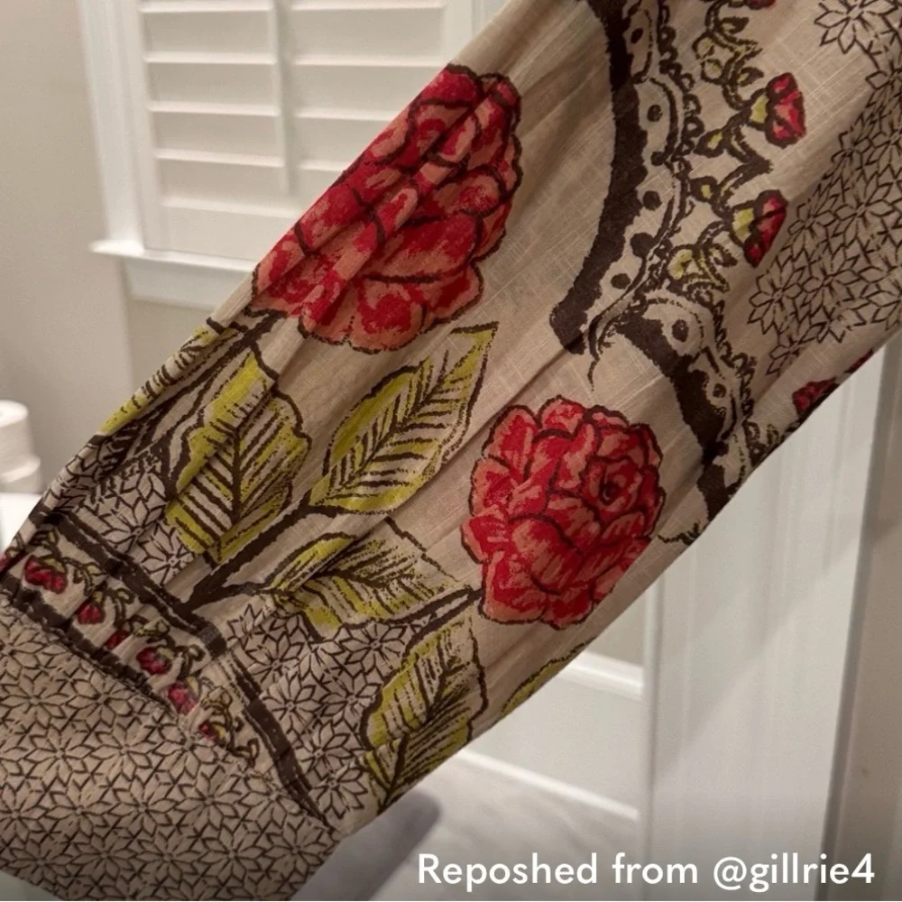 Free People Long Sleeve Dress with Red and Green Floral Pattern - Picture 5 of 6